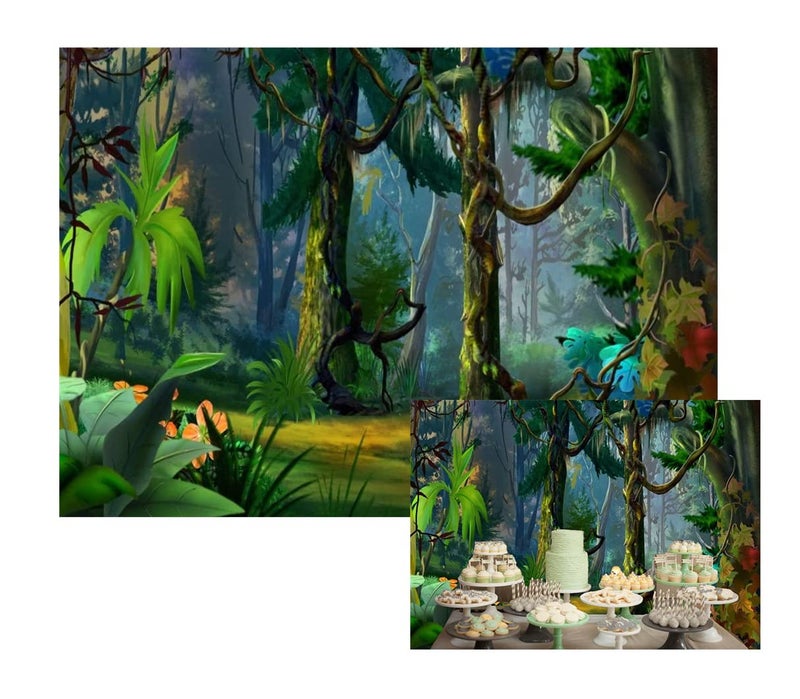 Leowefowa 10x8ft Fairytale Jungle Forest Backdrop Old Trees Branch Backdrops for Photography Green Grassland Dreamland Vinyl Photo Background Girls Princess Studio Props - Image 1